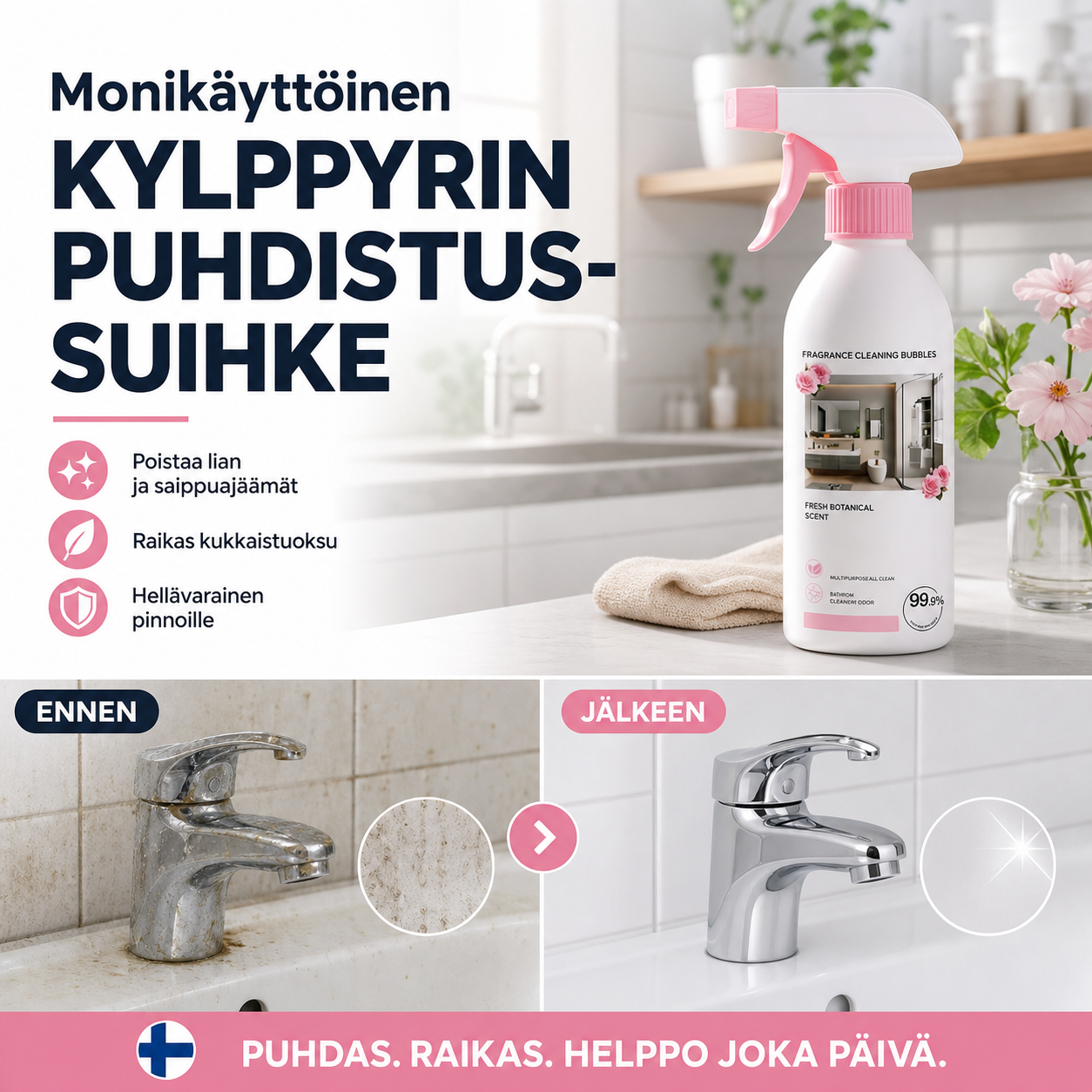 Monikäyttöinen kylpyhuoneen puhdistussuihke
