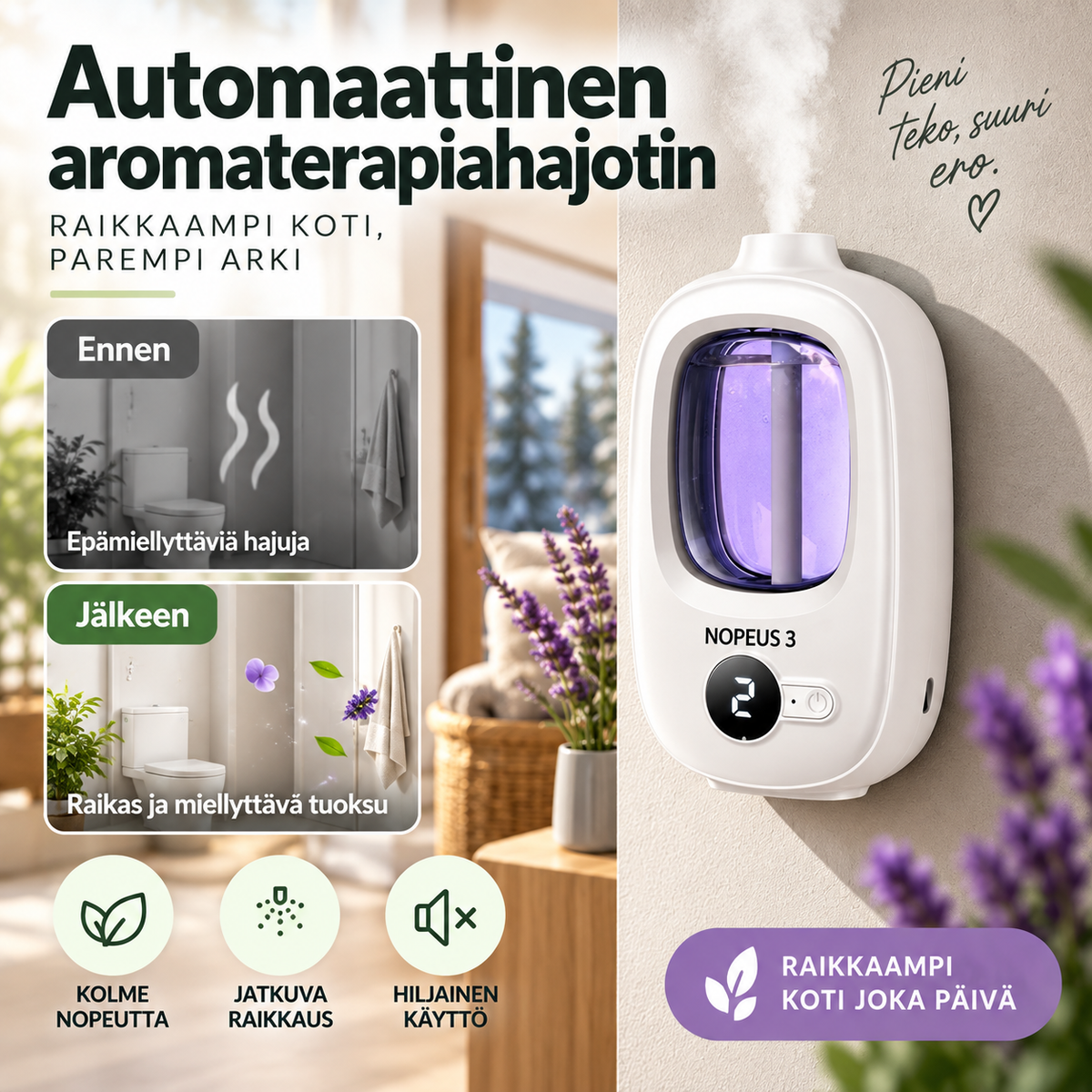 Automaattinen aromaterapiahajotin – raikas tuoksu kotiisi ilman vaivaa!