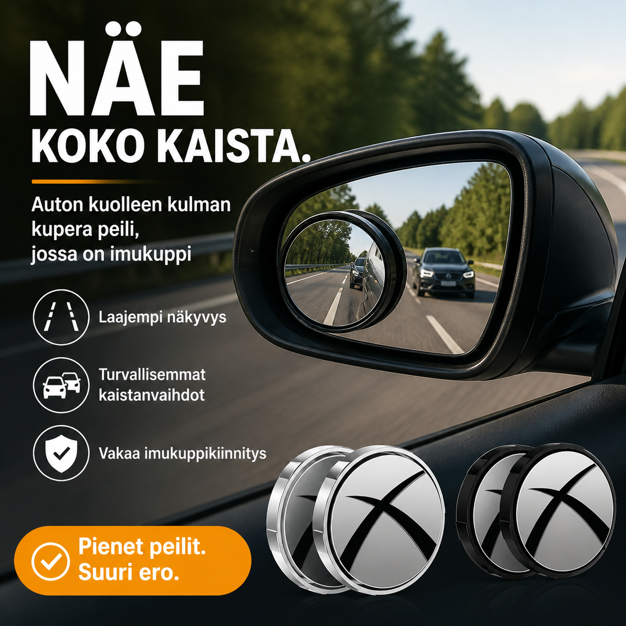 🔥Osta 1 saat 1 ilmaiseksi🔥🔥Auton kuolleen kulman kupera peili, jossa on imukuppi