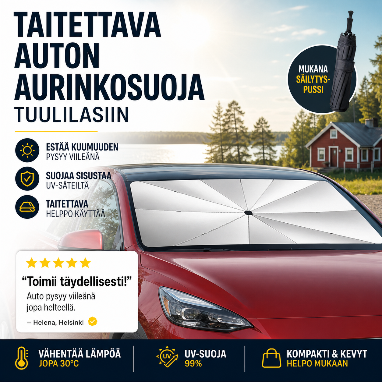 🌞 50 % alennus 🌈 Taitettava auton aurinkosuoja tuulilasiin