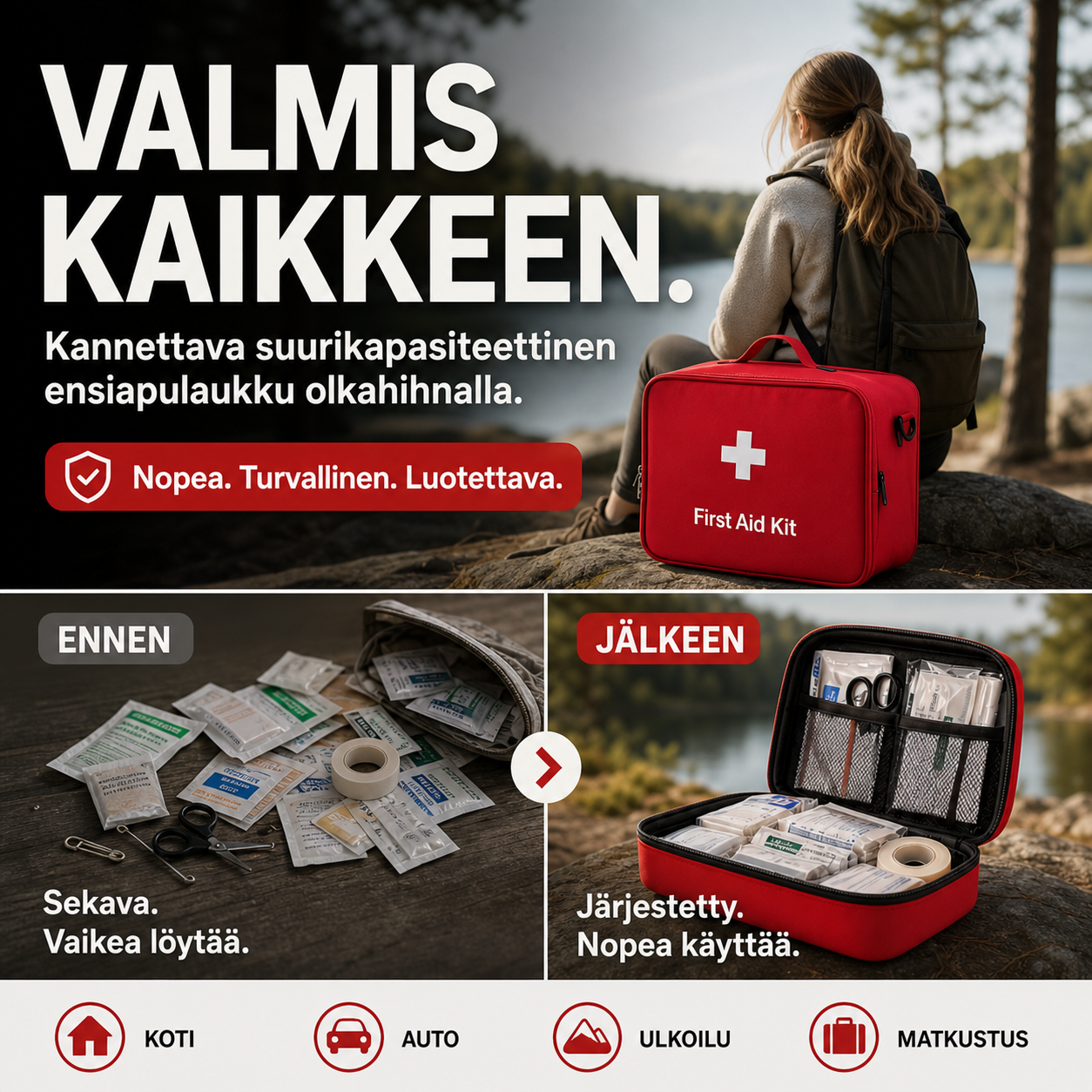 Kannettava suurikapasiteettinen ensiapulaukku olkahihnalla