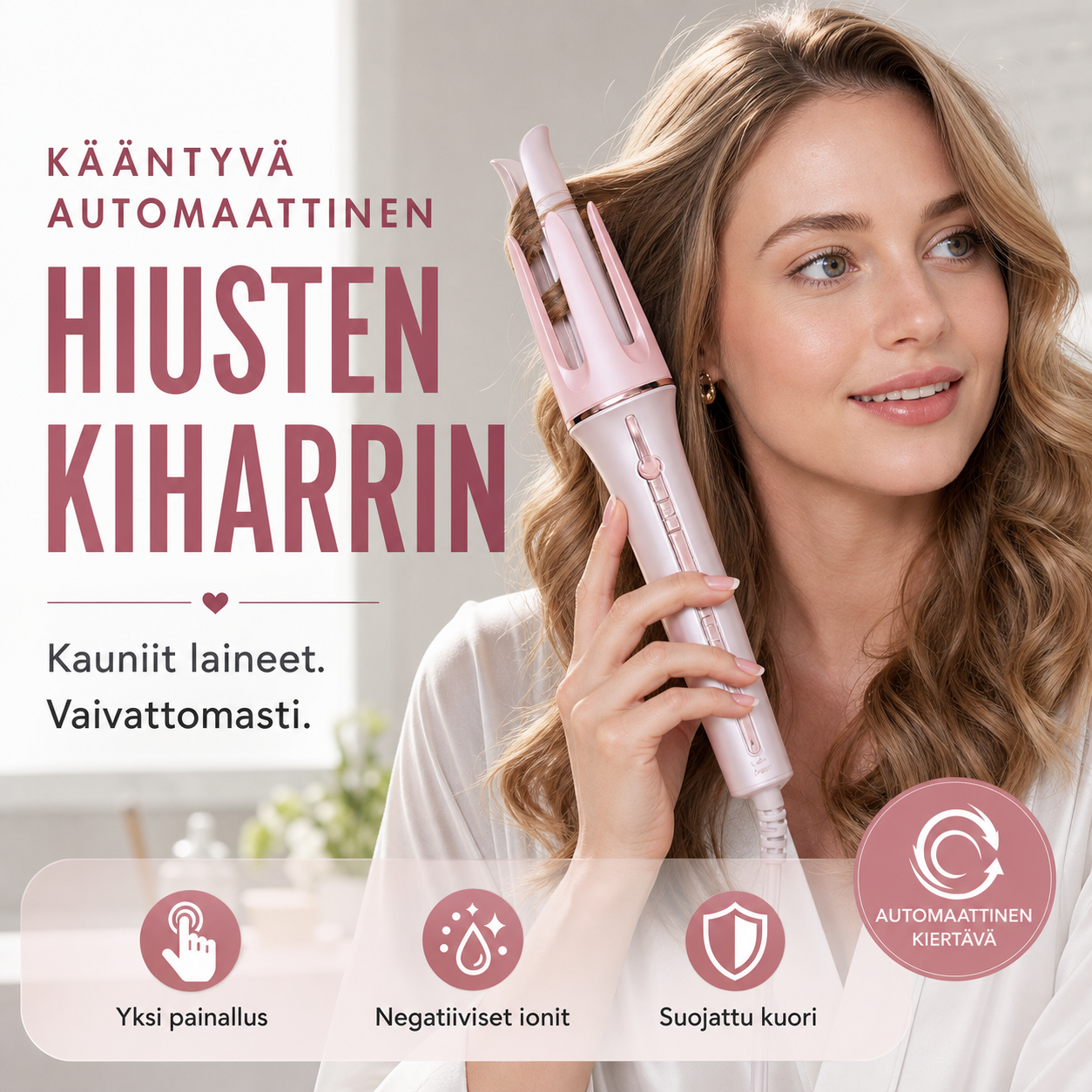 Kääntyvä automaattinen hiusten kiharrin