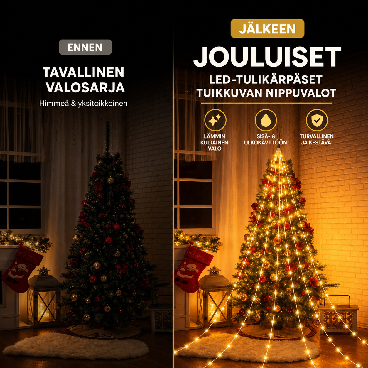 Jouluiset LED-tulikärpäset tuikkuvan nippuvalot