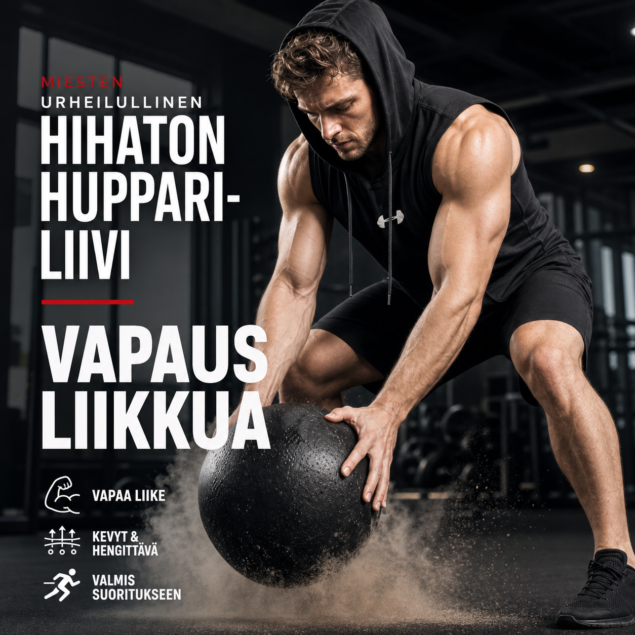 Miesten urheilullinen hihaton huppari-liivi