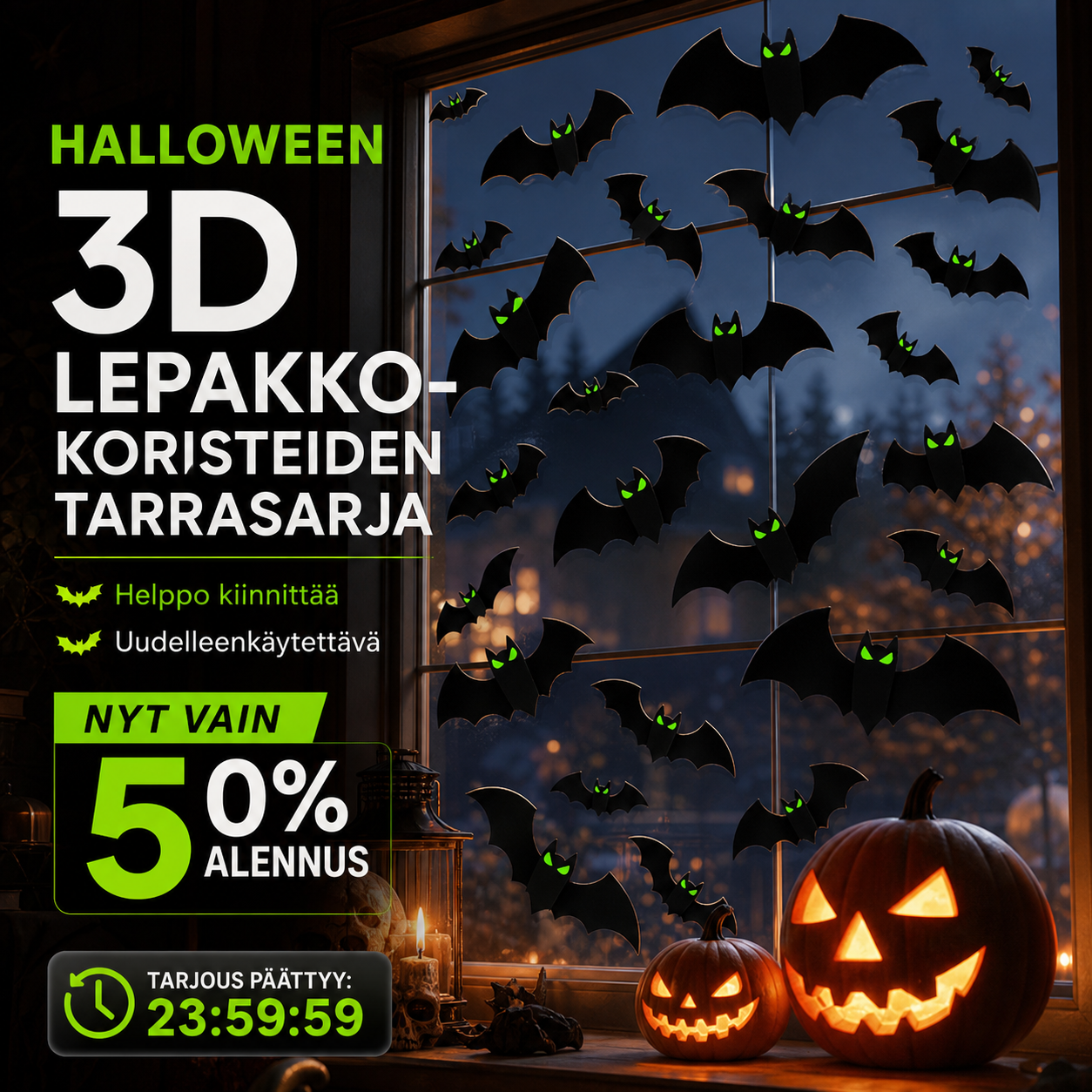 Halloween-3D-lepakkokoristeiden tarrasarja