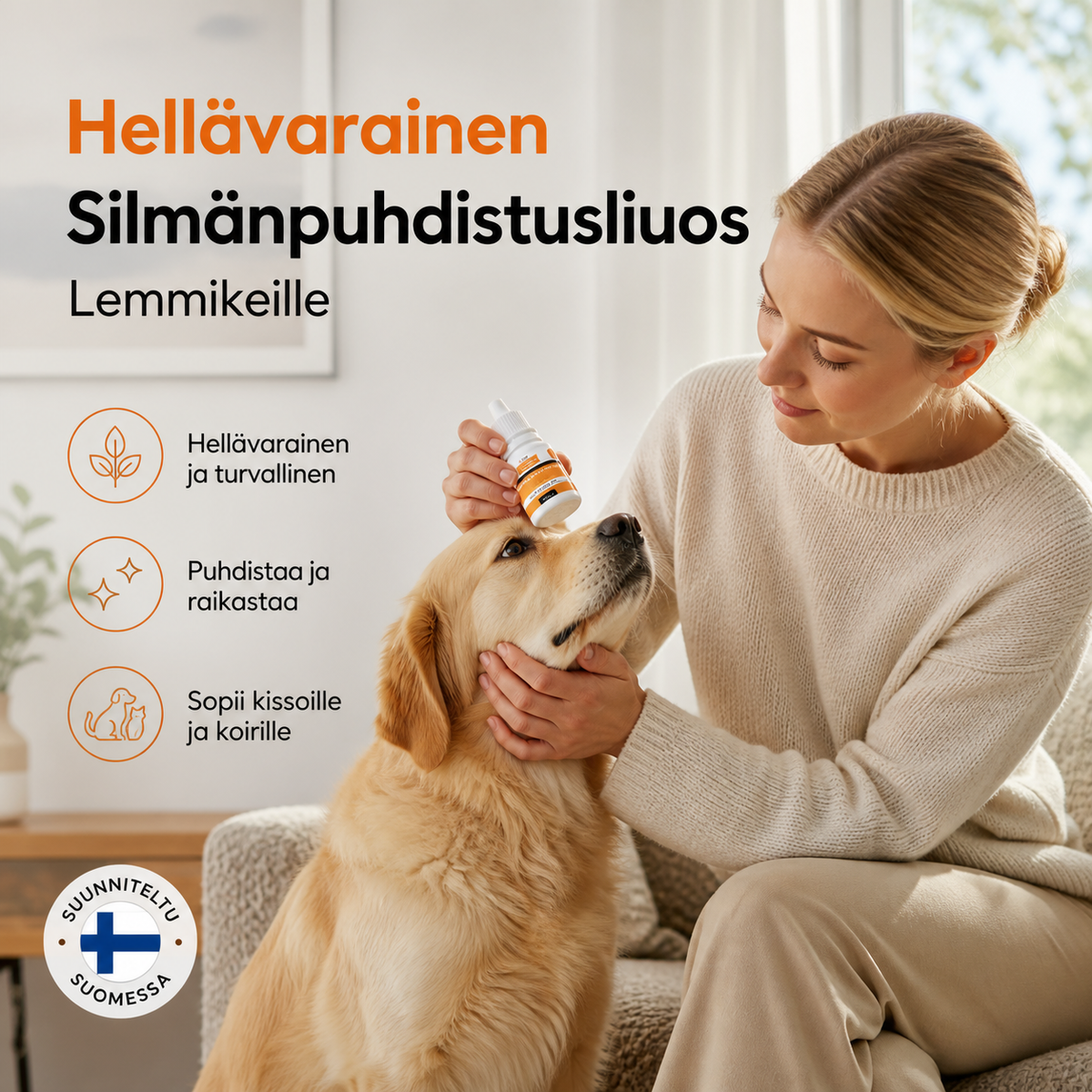 Hellävarainen silmäpuhdistusliuos lemmikeille