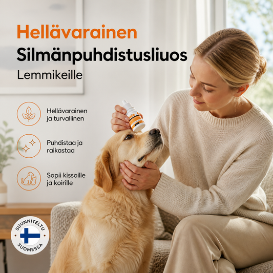 Hellävarainen silmäpuhdistusliuos lemmikeille