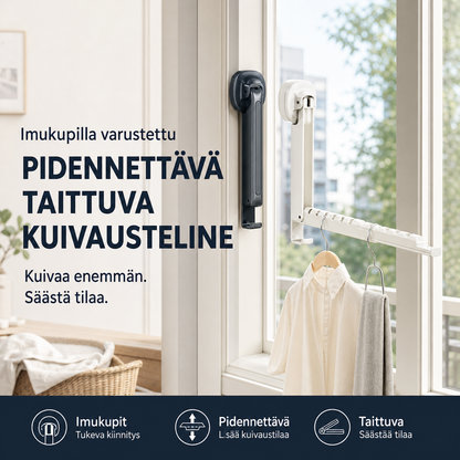 Imukupilla varustettu pidennettävä taittuva kuivausteline
