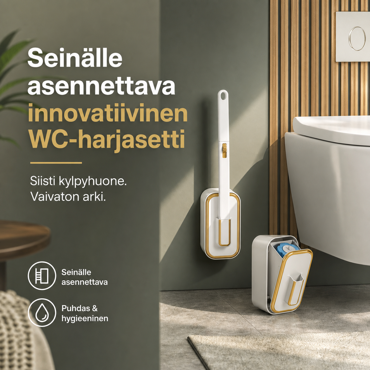 Seinälle asennettava innovatiivinen WC-harjasetti