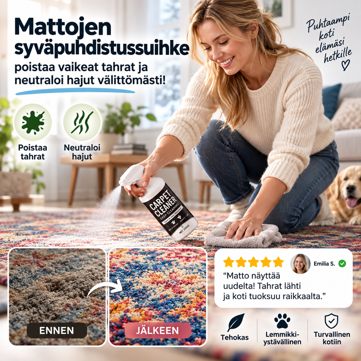 🧼✨ Mattojen syväpuhdistussuihke – poistaa vaikeat tahrat ja neutraloi hajut välittömästi!