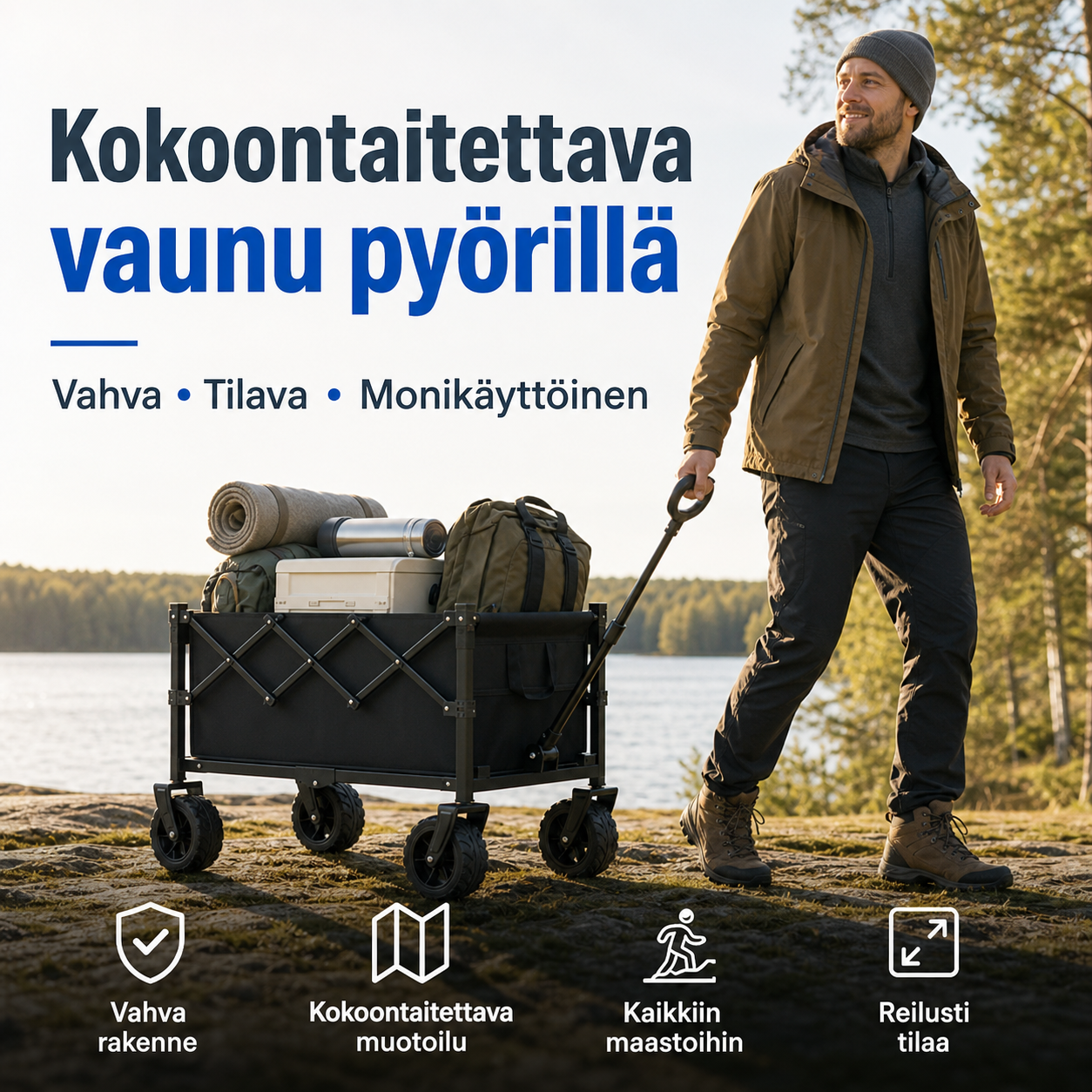 Kokoontaitettava vaunu pyörillä