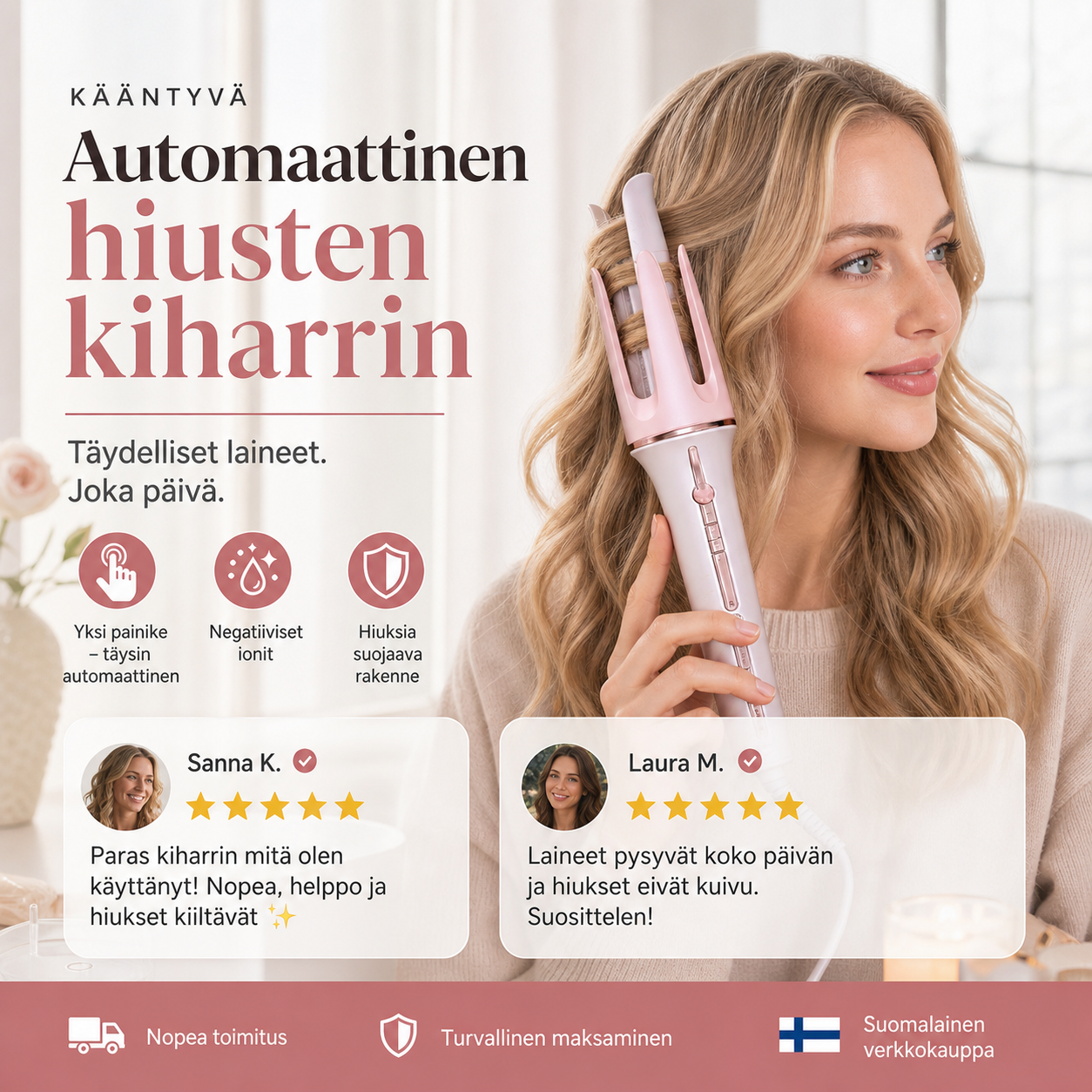 Kääntyvä automaattinen hiusten kiharrin