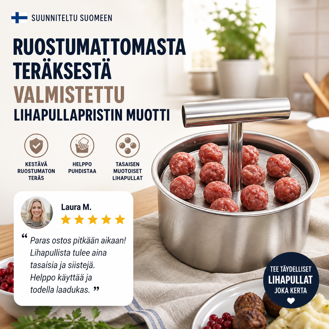 🔥Ruostumattomasta teräksestä valmistettu lihapullapuristin muotti
