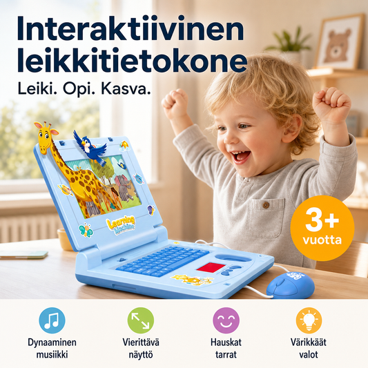 🧸 Interaktiivinen leikkitietokone – valoja, ääniä ja opettavaisia pelejä – kehittää luovuutta ja motorisia taitoja leikin kautta 🎵