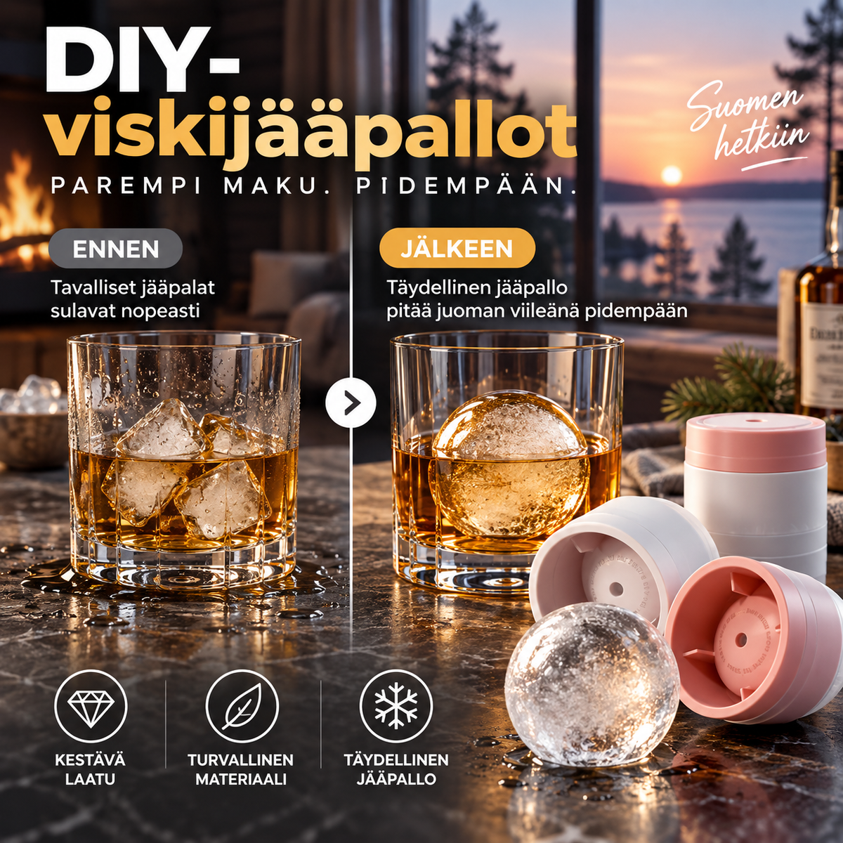 ❄️ DIY-viskijääpallot – hidas sulaminen, ei laimennettua makua!