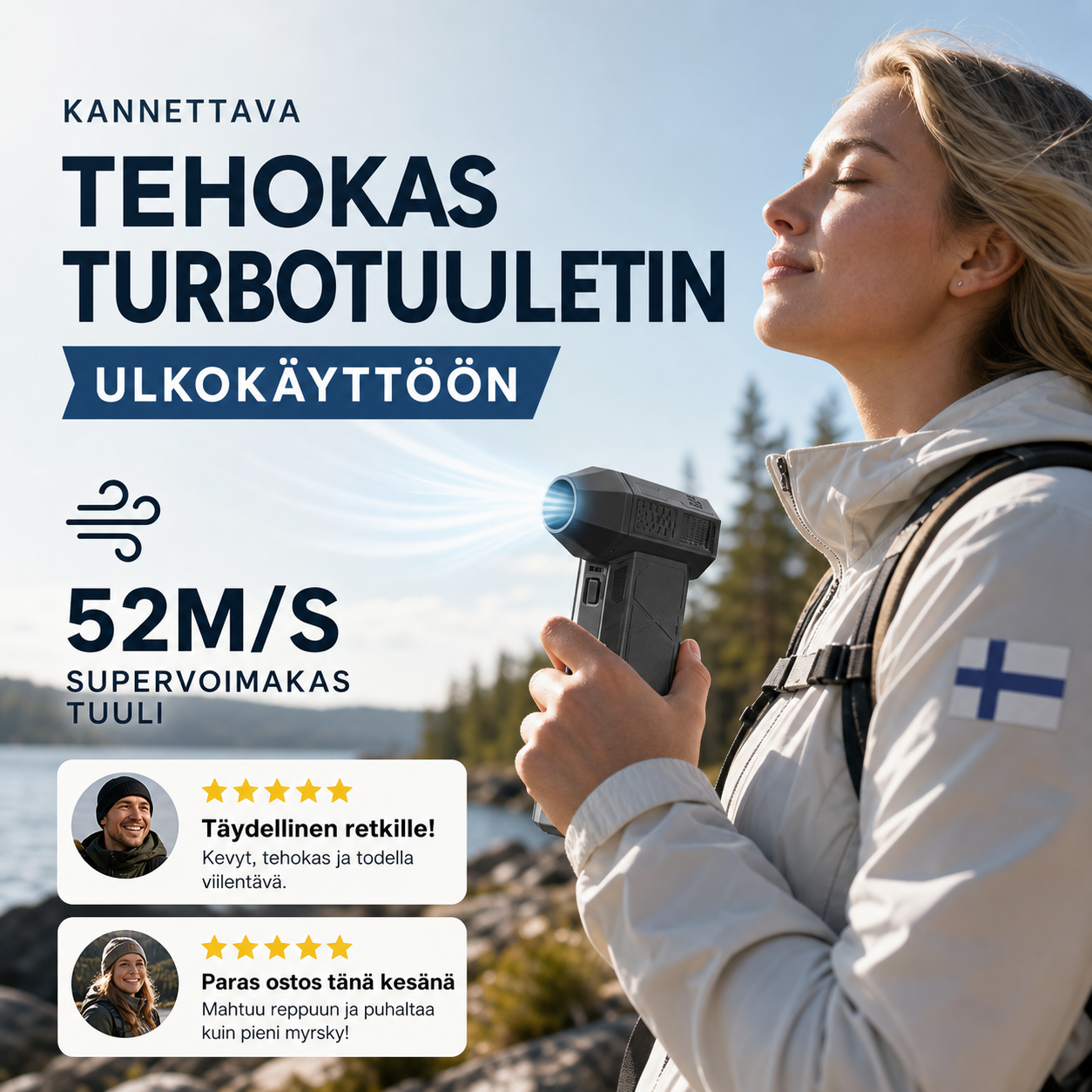 Kannettava tehokas turbotuuletin ulkokäyttöön – puhaltaa lunta ja tuottaa hiiltä, monikäyttöinen