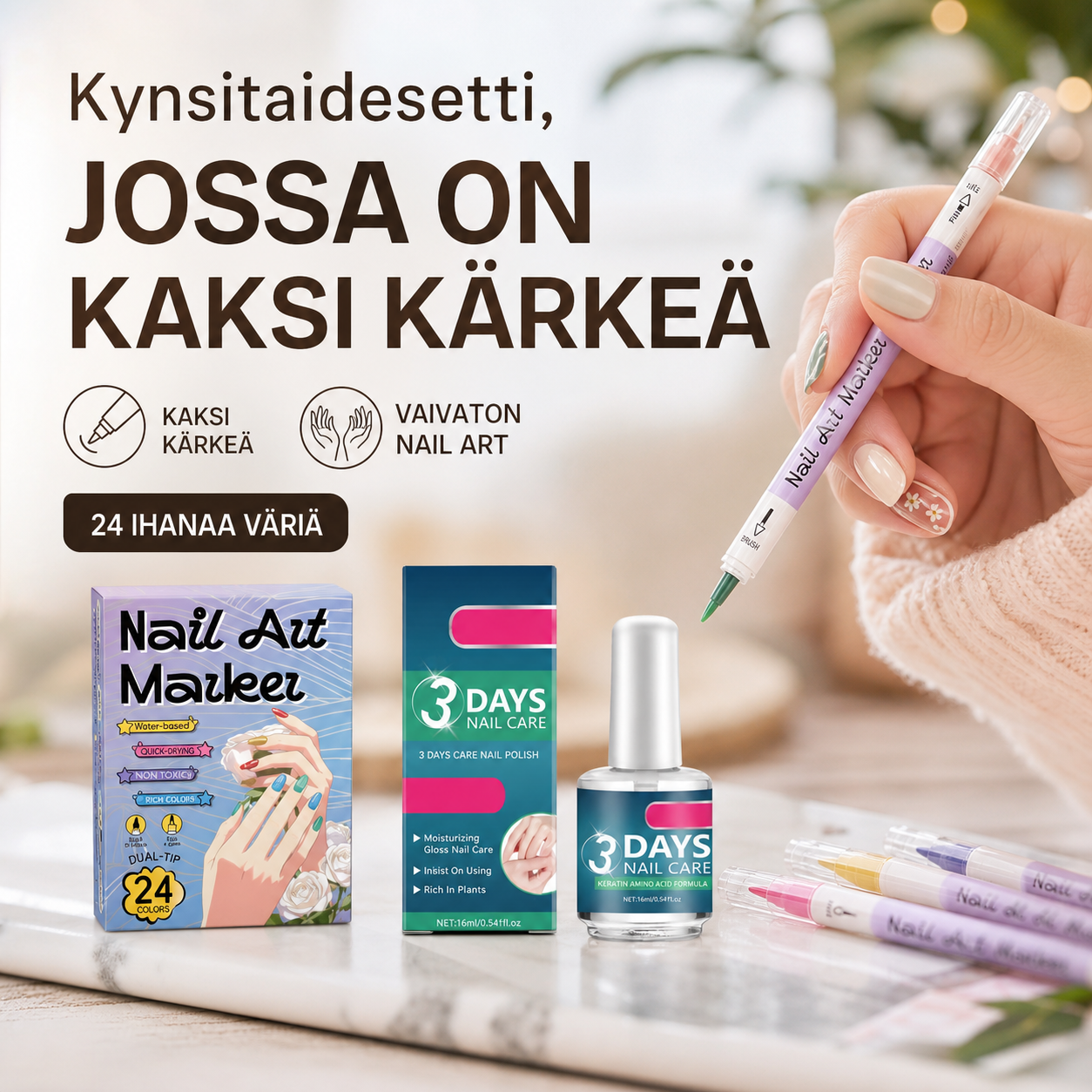 🔥50 % alennus⏰Kynsitaidesetti, jossa on kaksi kärkeä