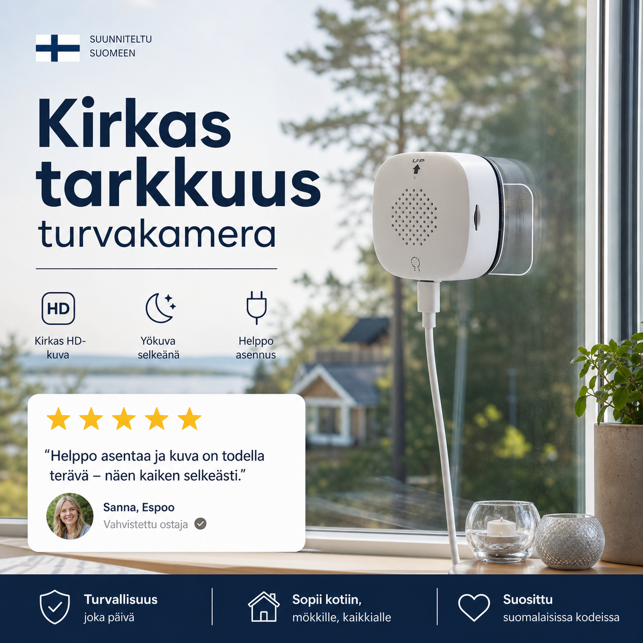 🔥 Kirkas tarkkuus turvakamera 🎥 Värillinen yönäkö 🌙 24/7 tallennus ja älykkäät hälytykset 🚨 Helppo asennus! 🔒