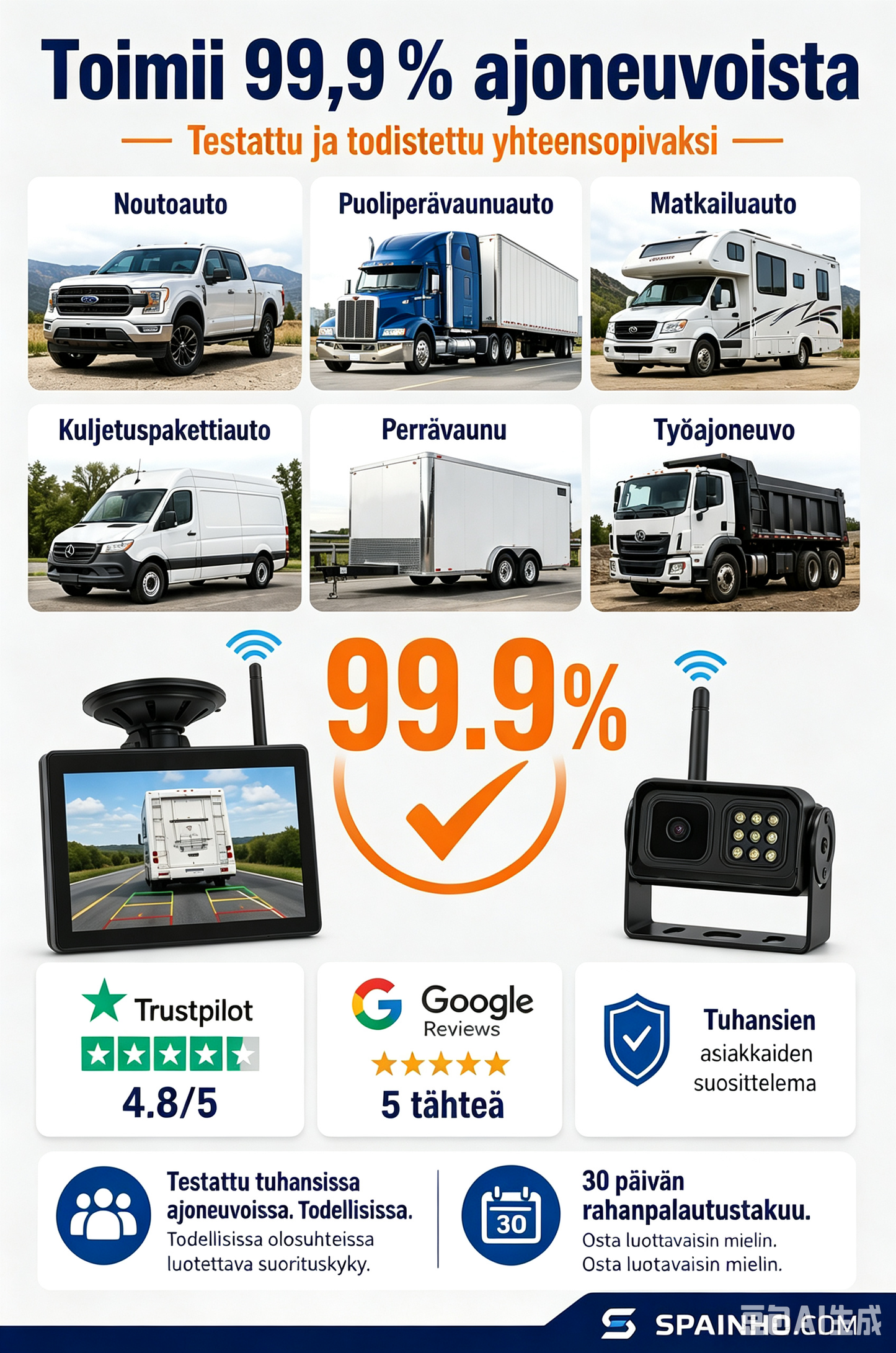 🔥🎁 UUSI 60% ALENNUS 🔥 Langaton peruutuskamerajärjestelmä 1080p HD -laadulla