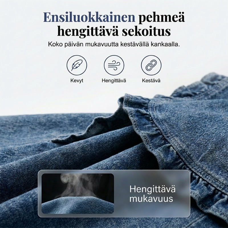 🧥 NYT 50 % ALENNUS! 🌸 Naisten röyhelöreunainen, edestä auki oleva farkkutakki – kevyt ja naisellinen – monipuolinen ja tyylikäs 👗