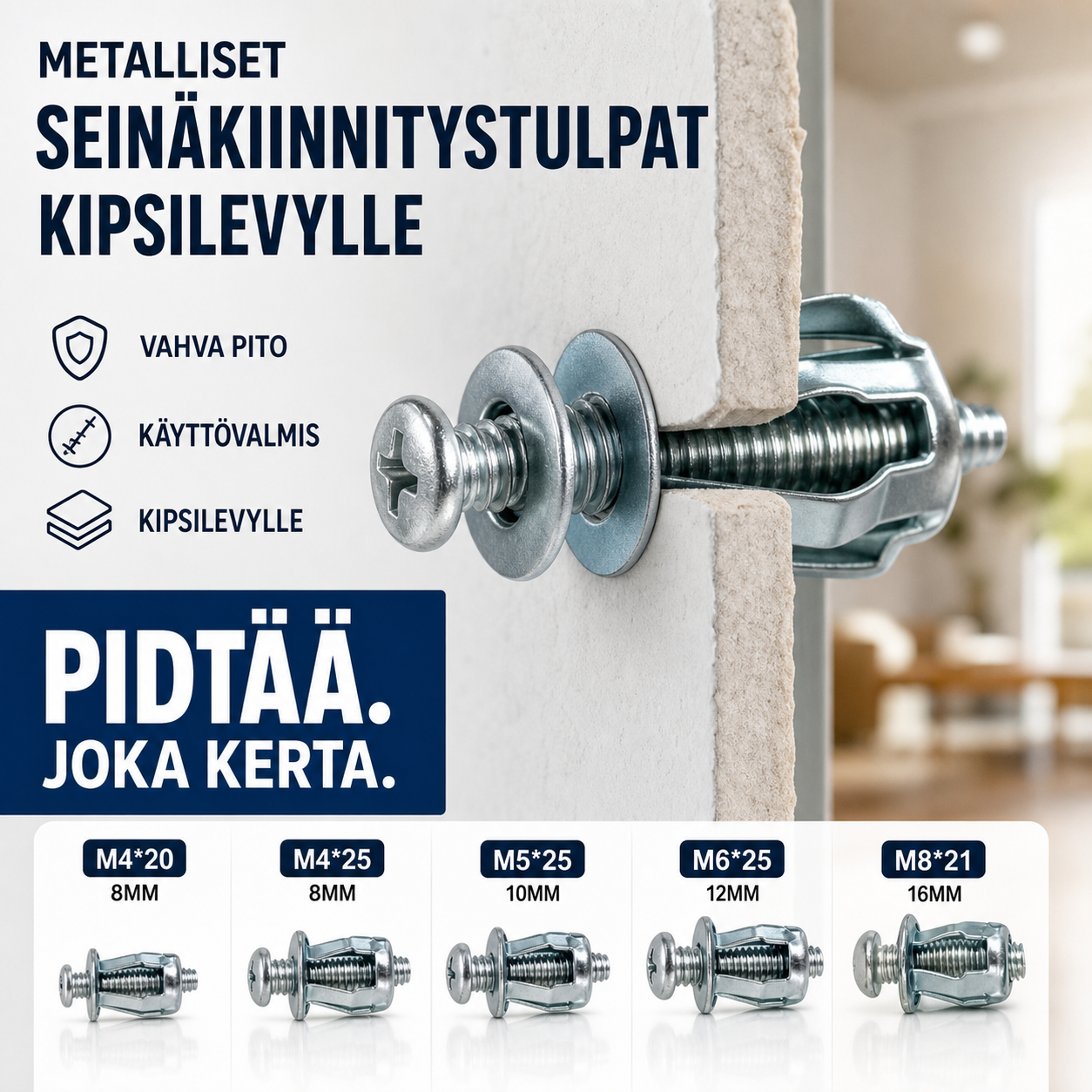 ❄️ PIKATARJOUS: 50% ALENNUS! 🔩 Metalliset seinäkiinnitystulpat kipsilevyille – Hiiliterästä – Vankka laajennus hyllyille ja seinäkiinnityksille 🛠️