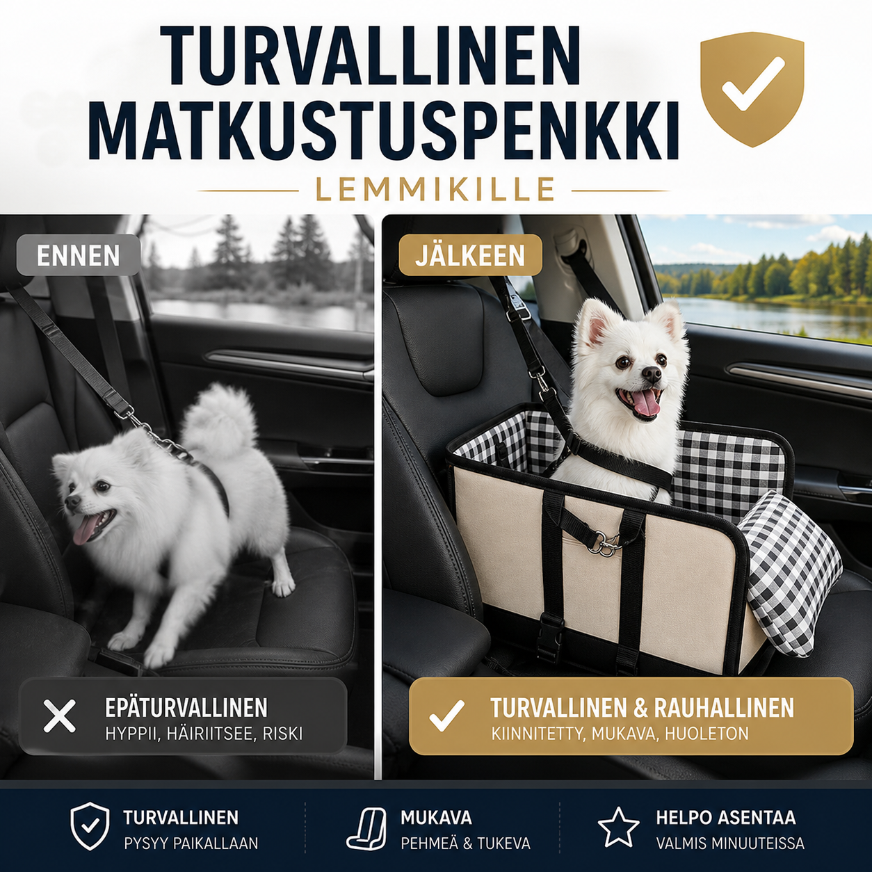 Turvallinen matkustuspenkki lemmikille