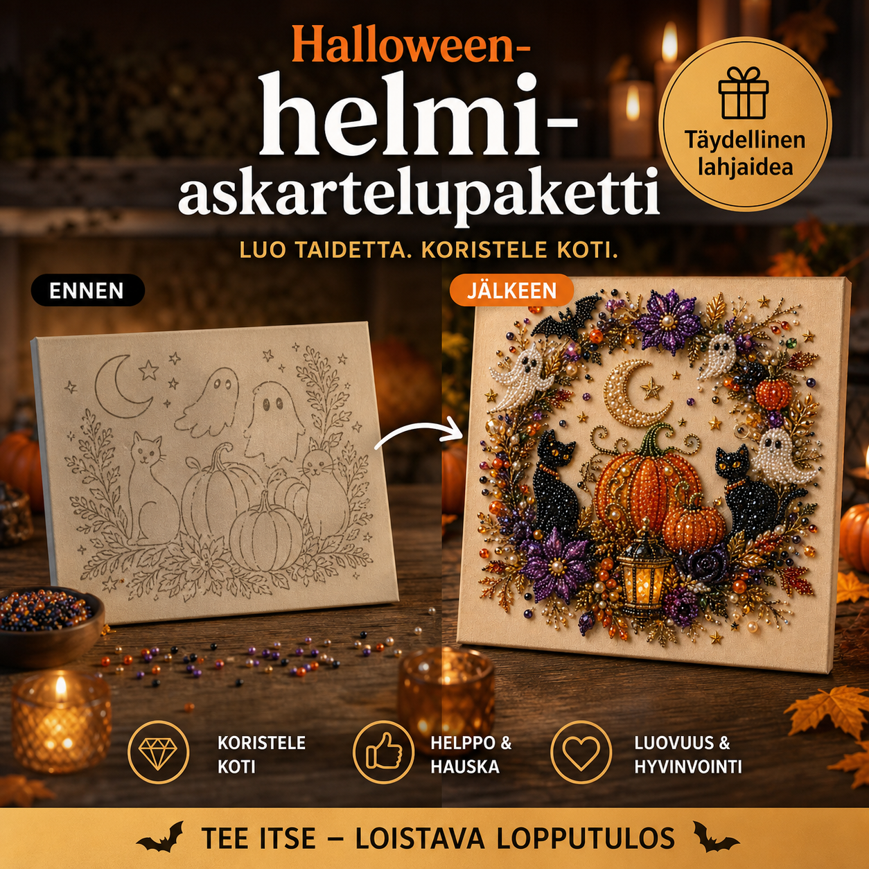 🔥 Viimeinen päivä, 50 %:n alennus  👻✨ Halloween-helmi-askartelupaketti – Muuta pienet helmet kammottavan söpöiksi taikuuksiksi