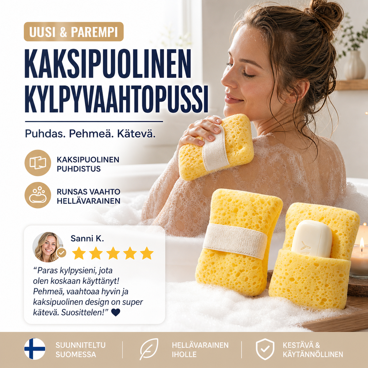 🌞Kesäalennus: -50 %🔥🧼Kaksipuolinen kylpyvaahtopussi🧽