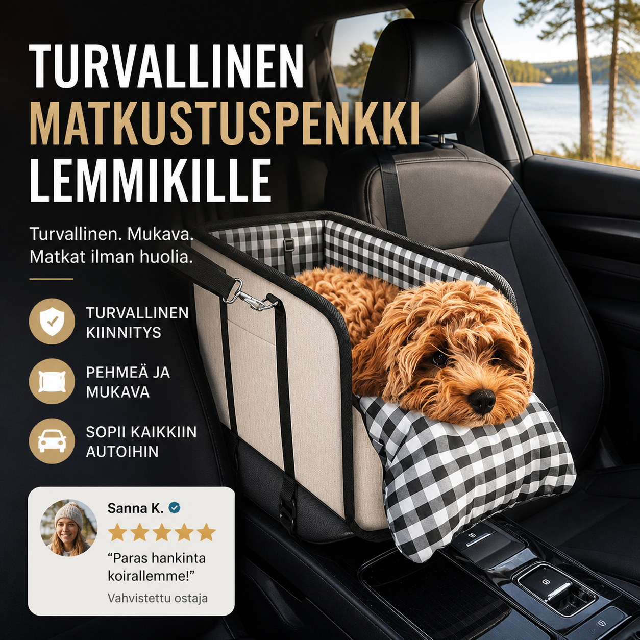 Turvallinen matkustuspenkki lemmikille