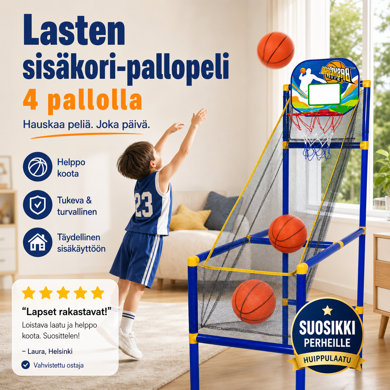 ⏰ -50% ALENNUS NYT! ⛹️ Nopea toimitus 🚚💨 Lasten sisäkori-pallopeli 4 pallolla 🏀