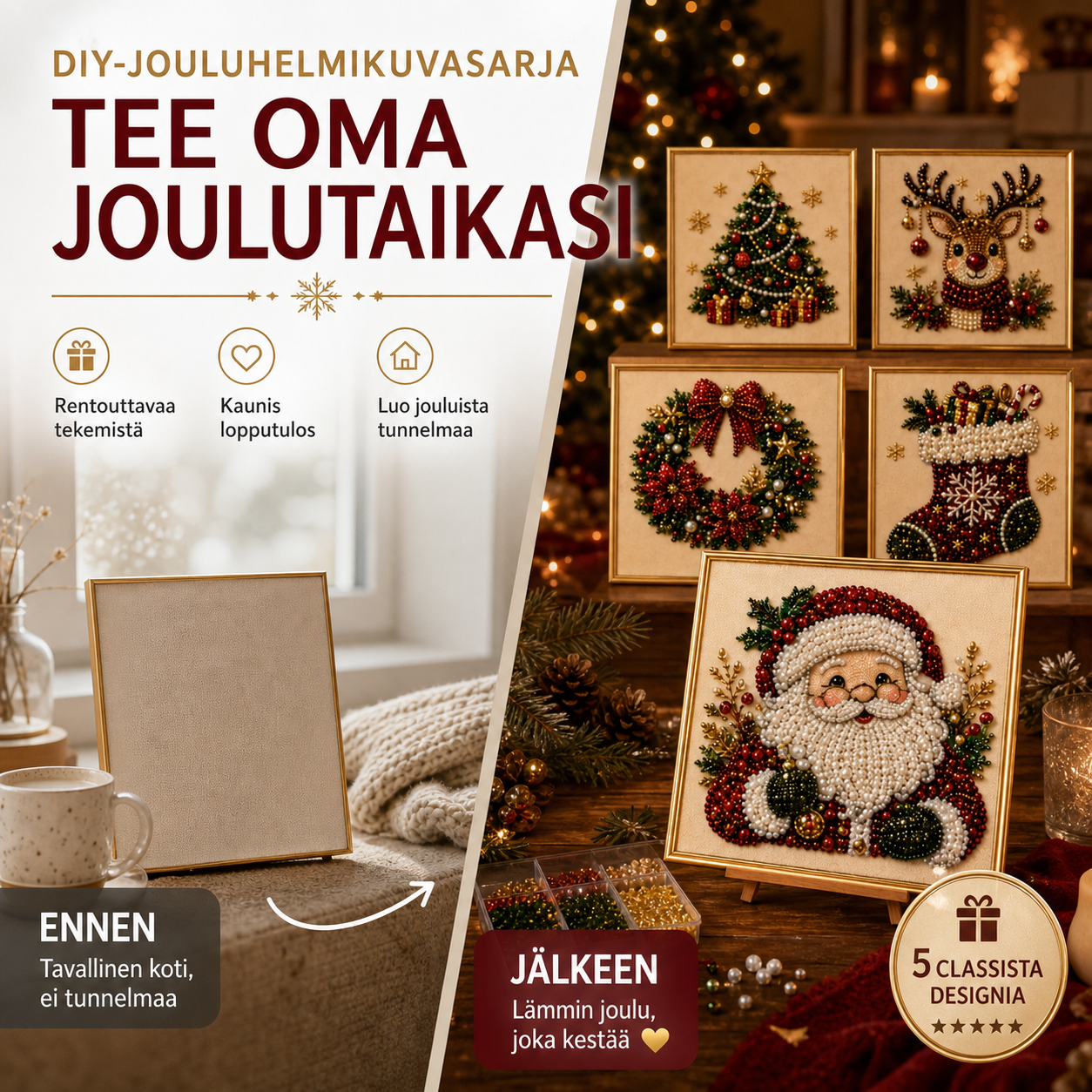 🧘Rentouttava ja aloittelijaystävällinen - 🎨💎DIY-jouluhelmikuvasarja