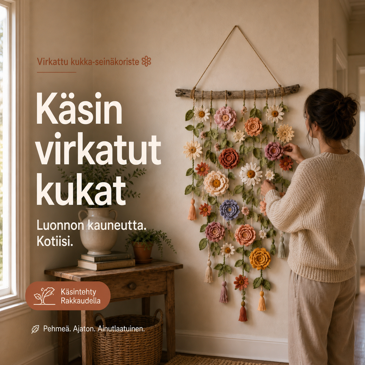 💗VIIMEINEN MYYNTIPÄIVÄ 50 % ALENNUS⚡YLI 50 000 KAPPALETTA MYYTY!!💮Virkattu kukka-seinäkoriste🖼️
