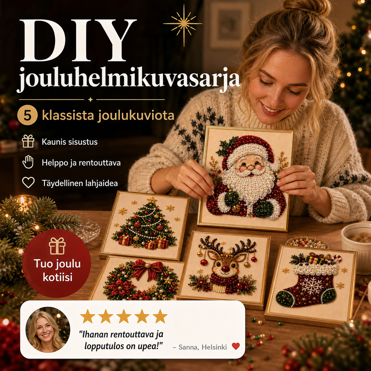 🧘Rentouttava ja aloittelijaystävällinen - 🎨💎DIY-jouluhelmikuvasarja