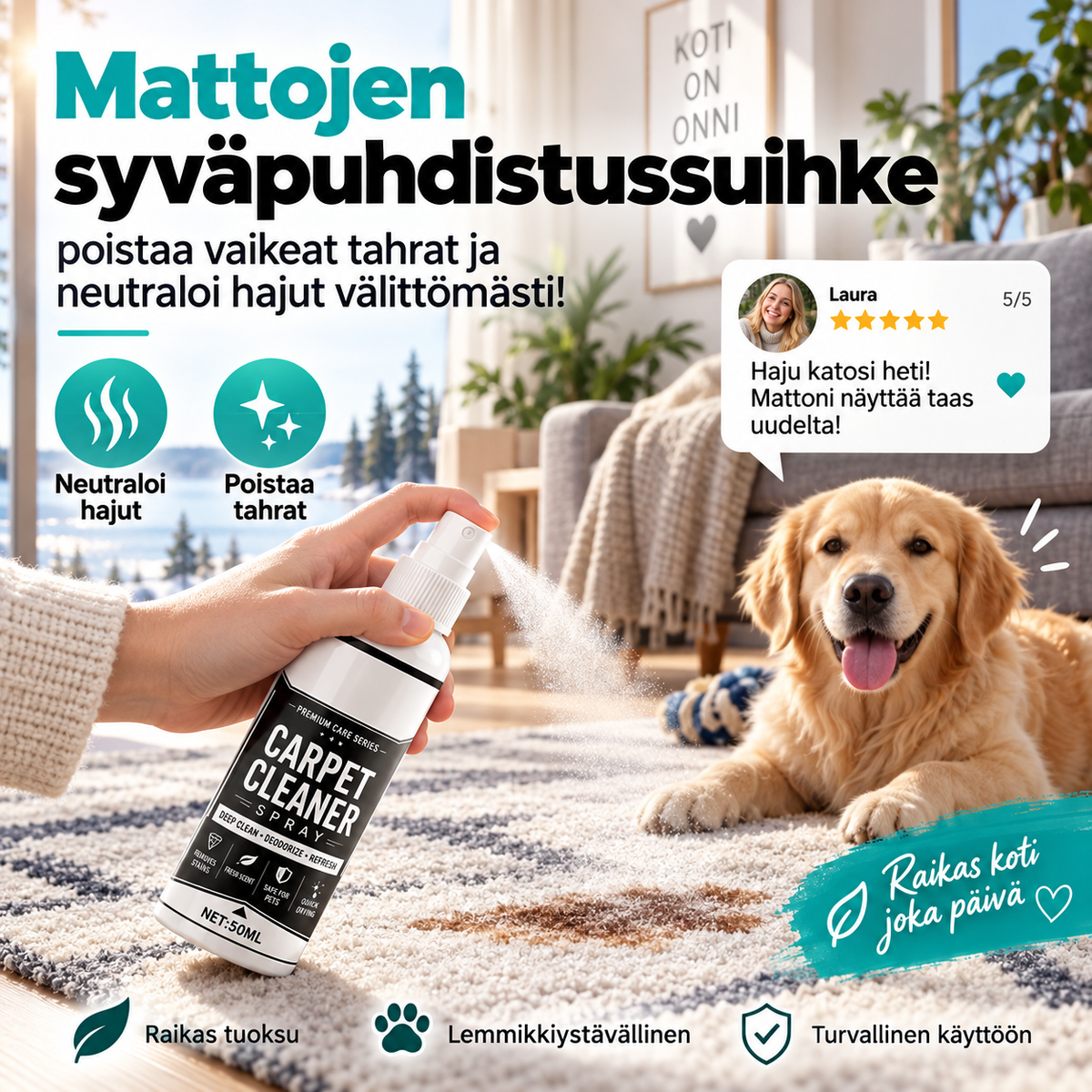 🧼✨ Mattojen syväpuhdistussuihke – poistaa vaikeat tahrat ja neutraloi hajut välittömästi!