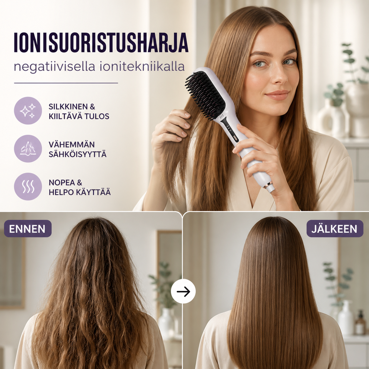 Ionisuoristusharja negatiivisella ionitekniikalla