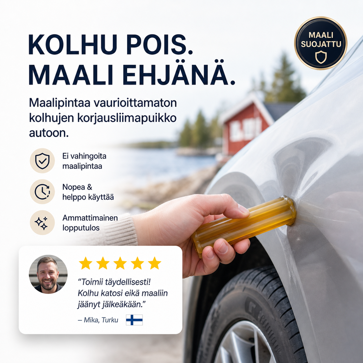 Maalipintaa vaurioittamaton kolhujen korjausliimapuikko autoon