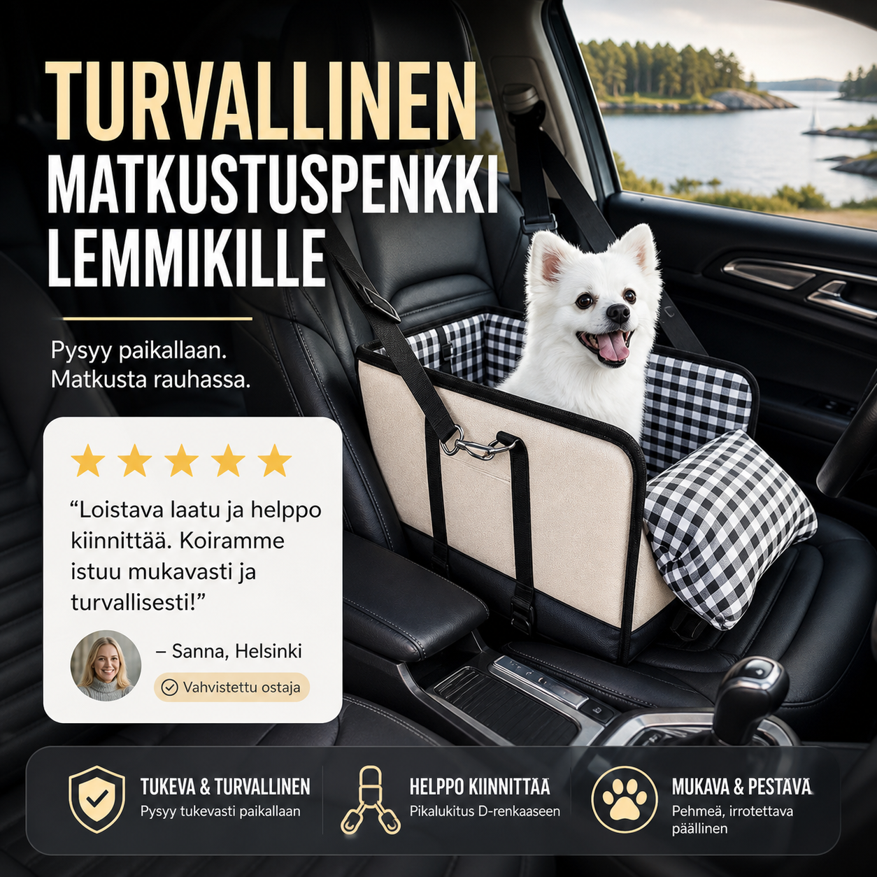 Turvallinen matkustuspenkki lemmikille