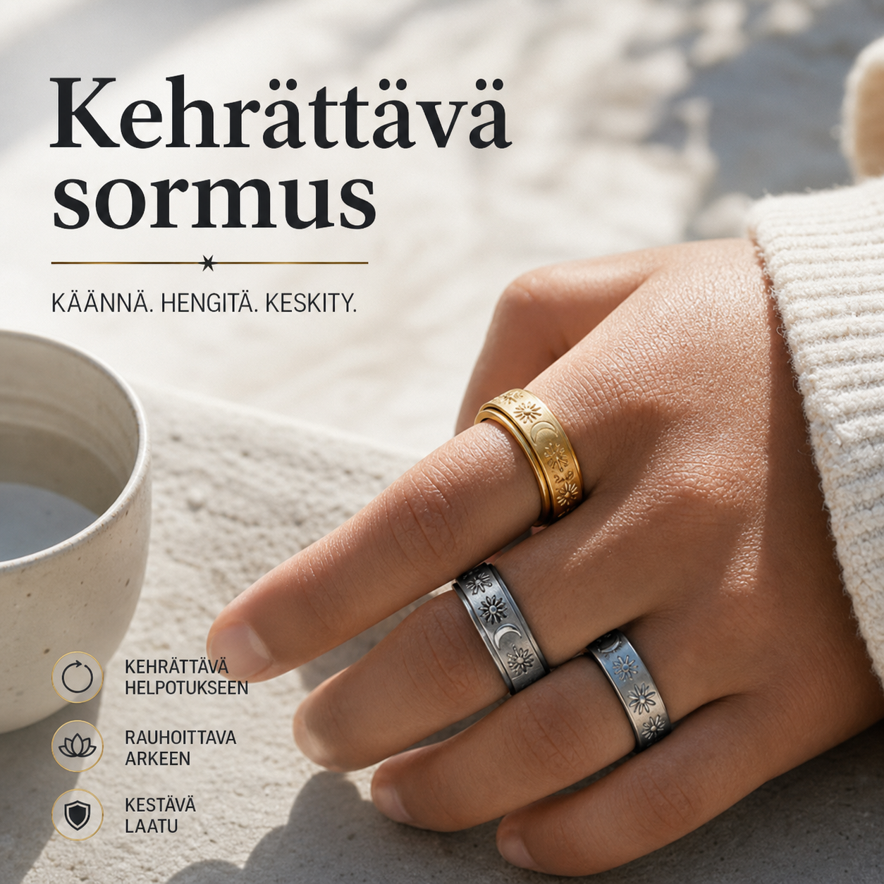 🎉 Alennusmyynti 2026 — Yli 18 000 kappaletta myyty! 💞 Aurinko-, kuu- ja tähtikehräsormus ahdistuksen lievitykseen pareille – Pyöritä stressi pois 🌸