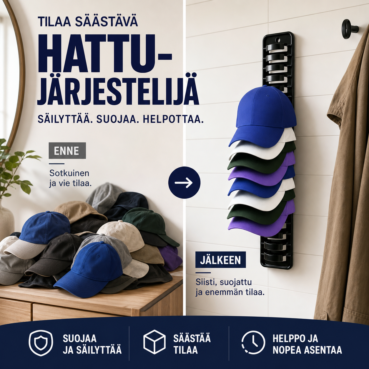 Tilaa säästävä hattujärjestelijä