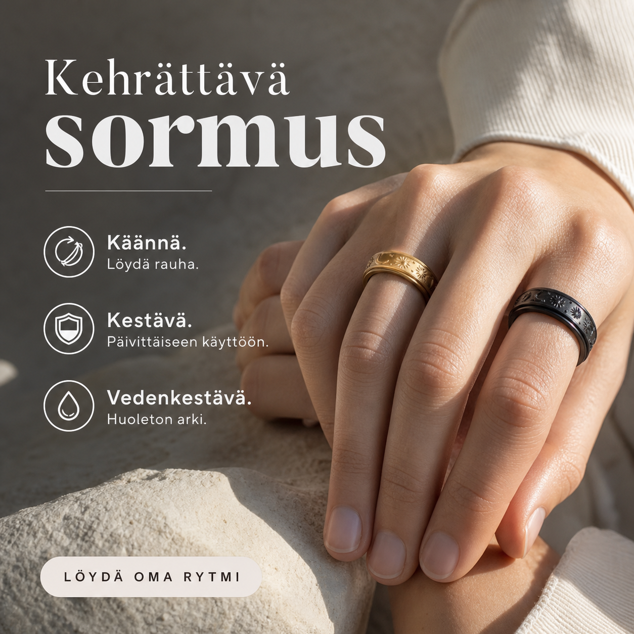 🎉 Alennusmyynti 2026 — Yli 18 000 kappaletta myyty! 💞 Aurinko-, kuu- ja tähtikehräsormus ahdistuksen lievitykseen pareille – Pyöritä stressi pois 🌸