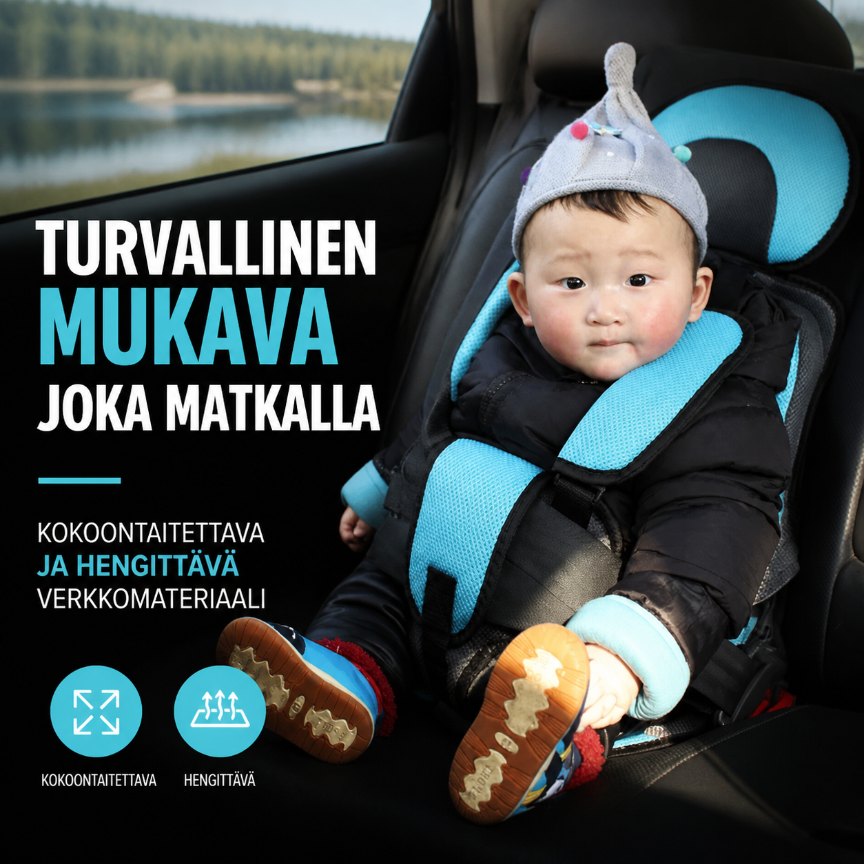 🥳2026 SUURET ALE-PÄÄT 🥳💞YLI 50 000 MYYTY!🧳👶 50 % ALE! Kannettava lasten turvaistuin – Kevyt 0,4 kg, kokoontaitettava ja hengittävä verkkomateriaali. 5-pisteinen turvavaljaat 0–12-vuotiaille – stressitöntä matkaa! 🚗✨