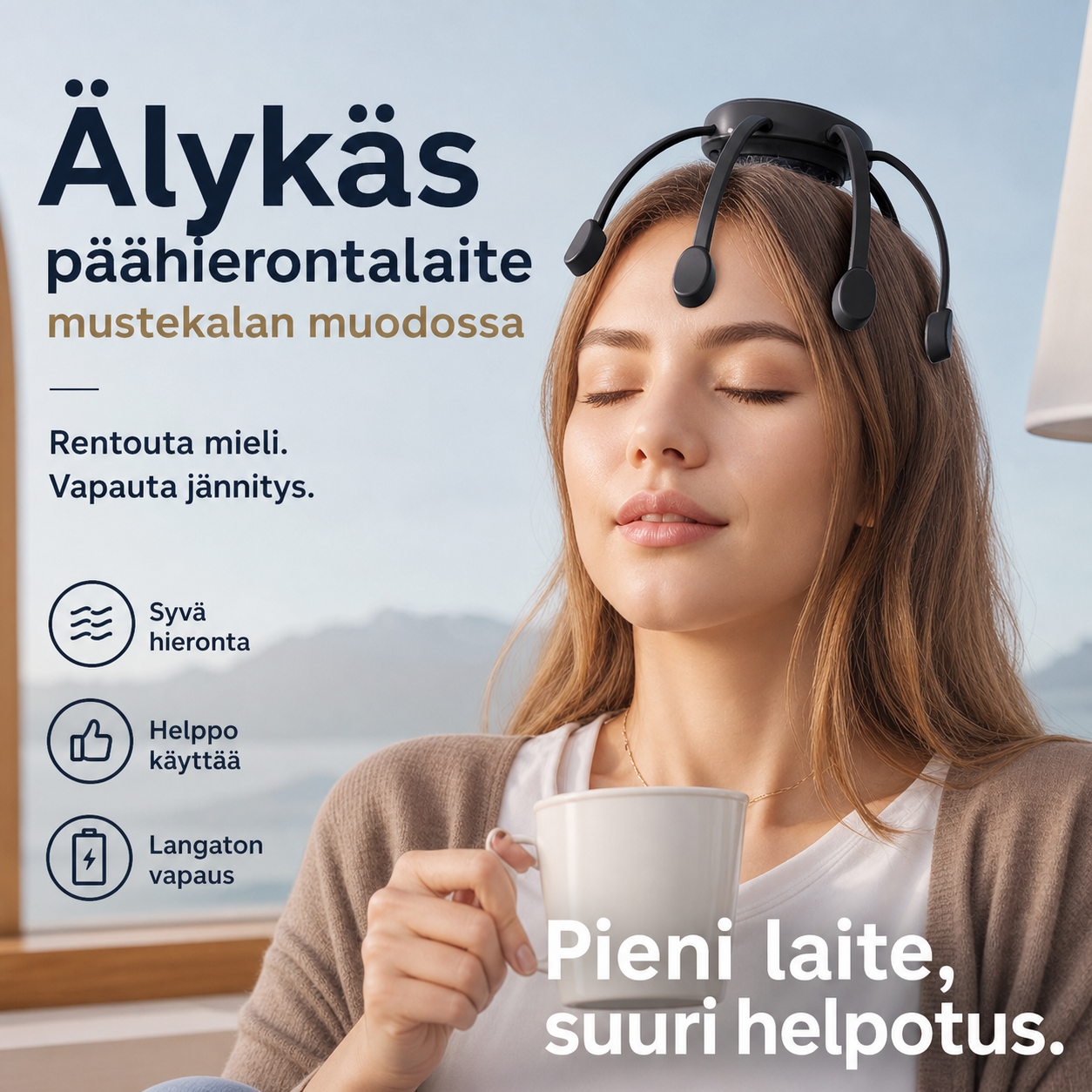 Älykäs päähierontalaite mustekalan muodossa