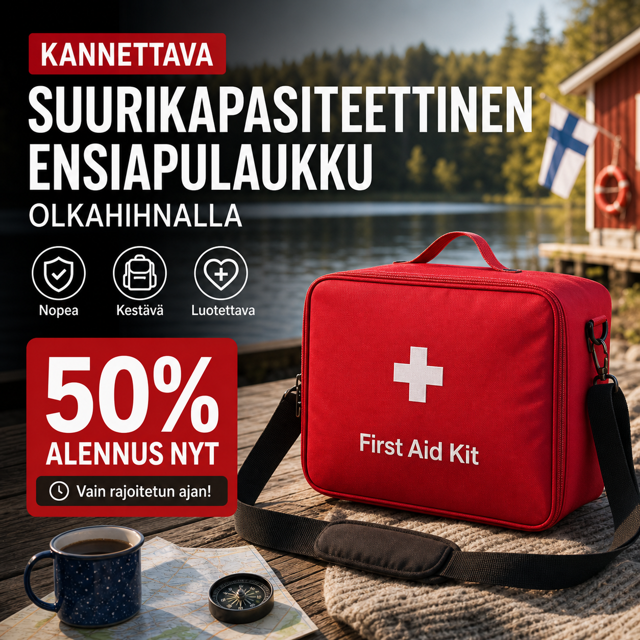 Kannettava suurikapasiteettinen ensiapulaukku olkahihnalla