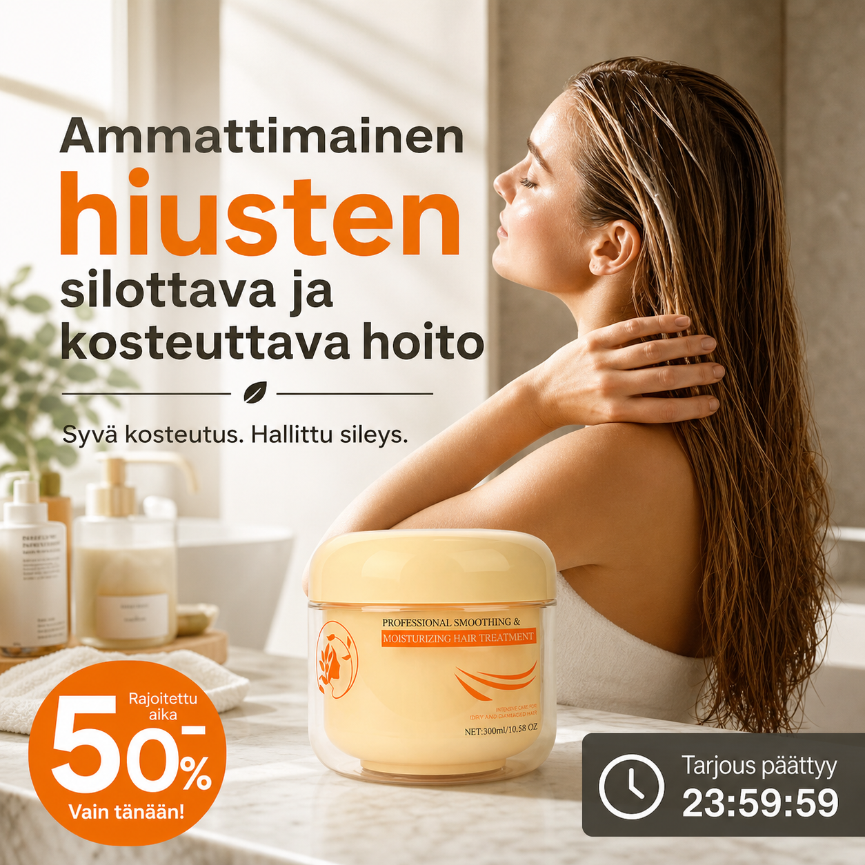 Ammattimainen hiusten silottava ja kosteuttava hoito