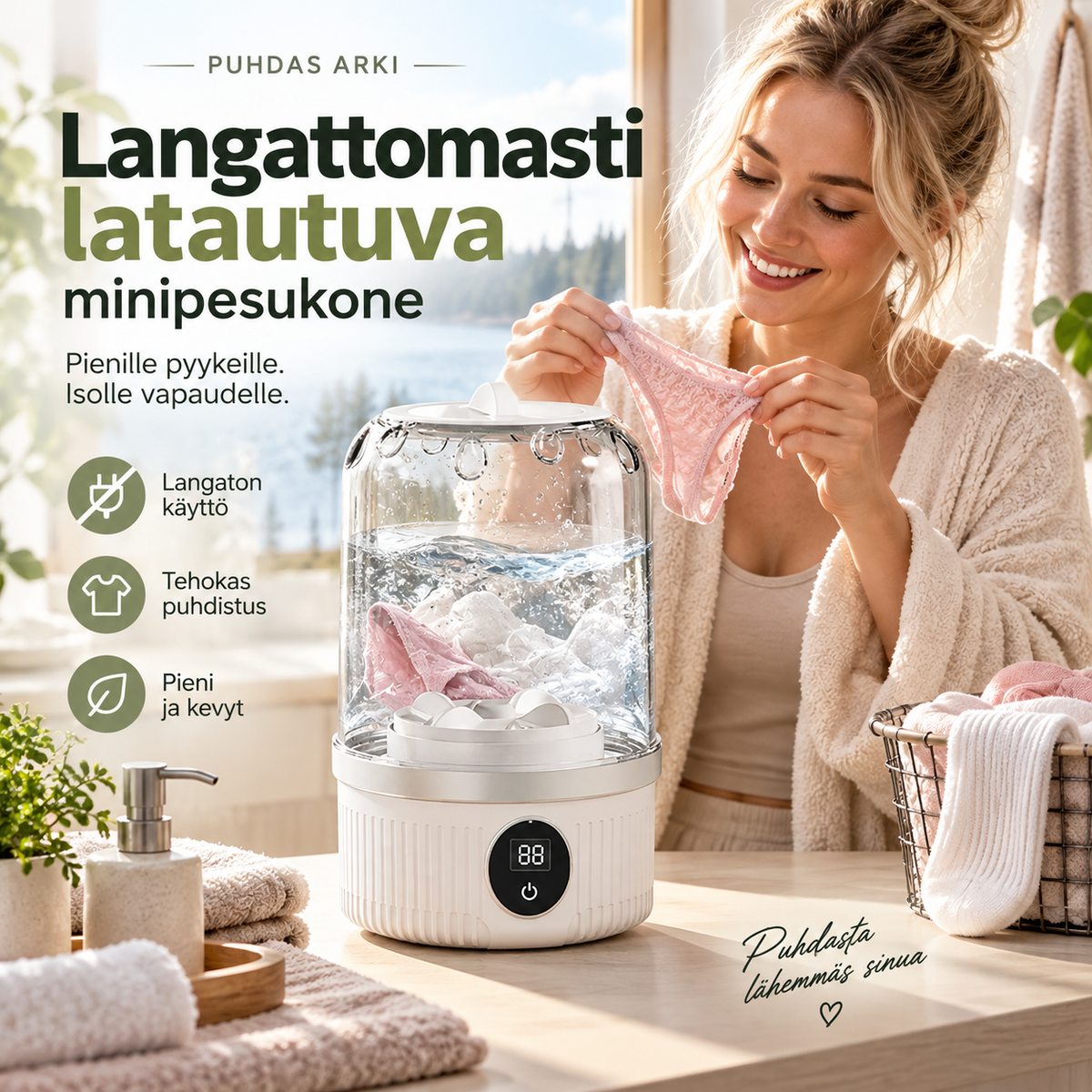 Langattomasti latautuva minipesukone – kätevä ja kompakti pesuratkaisu!