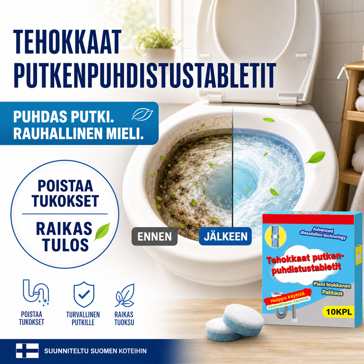 🔥50 % ALENNUS ❤️ Tehokkaat putkenpuhdistustabletit – avaa tukokset vaivattomasti!