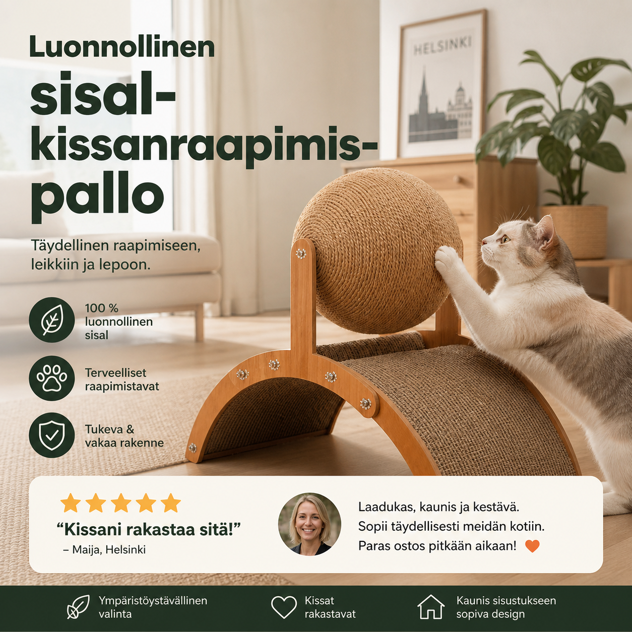 🎉 Vuoden 2026 tarjous — Yli 35 300 myyty! 🐈 Luonnollinen sisalikissanraapimispallo pahvialustalla