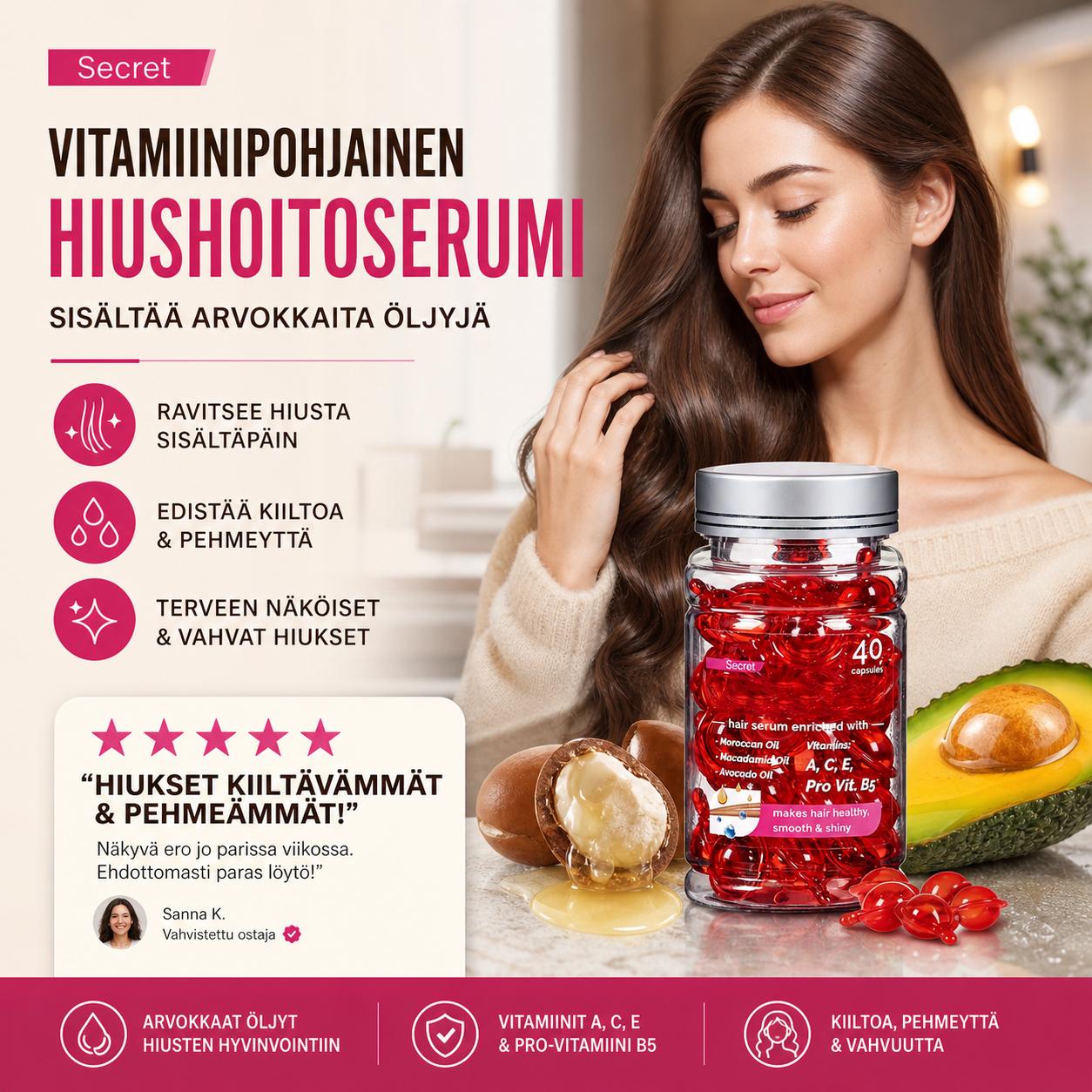 Vitamiinipohjainen hiushoitoserumi