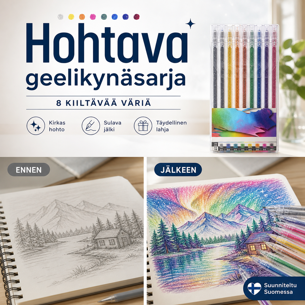 🌲Aikainen joulutarjous – 50% ALENNUS! 🎁 Hohtava geelikynäsarja – loistaa ja koristaa jokaisen kortin ja piirroksen!