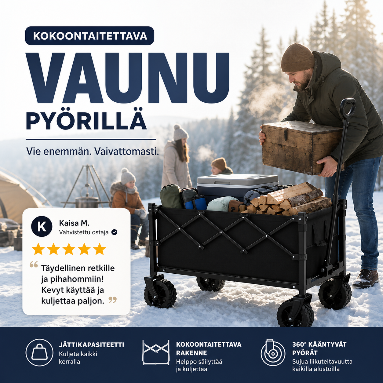 Kokoontaitettava vaunu pyörillä